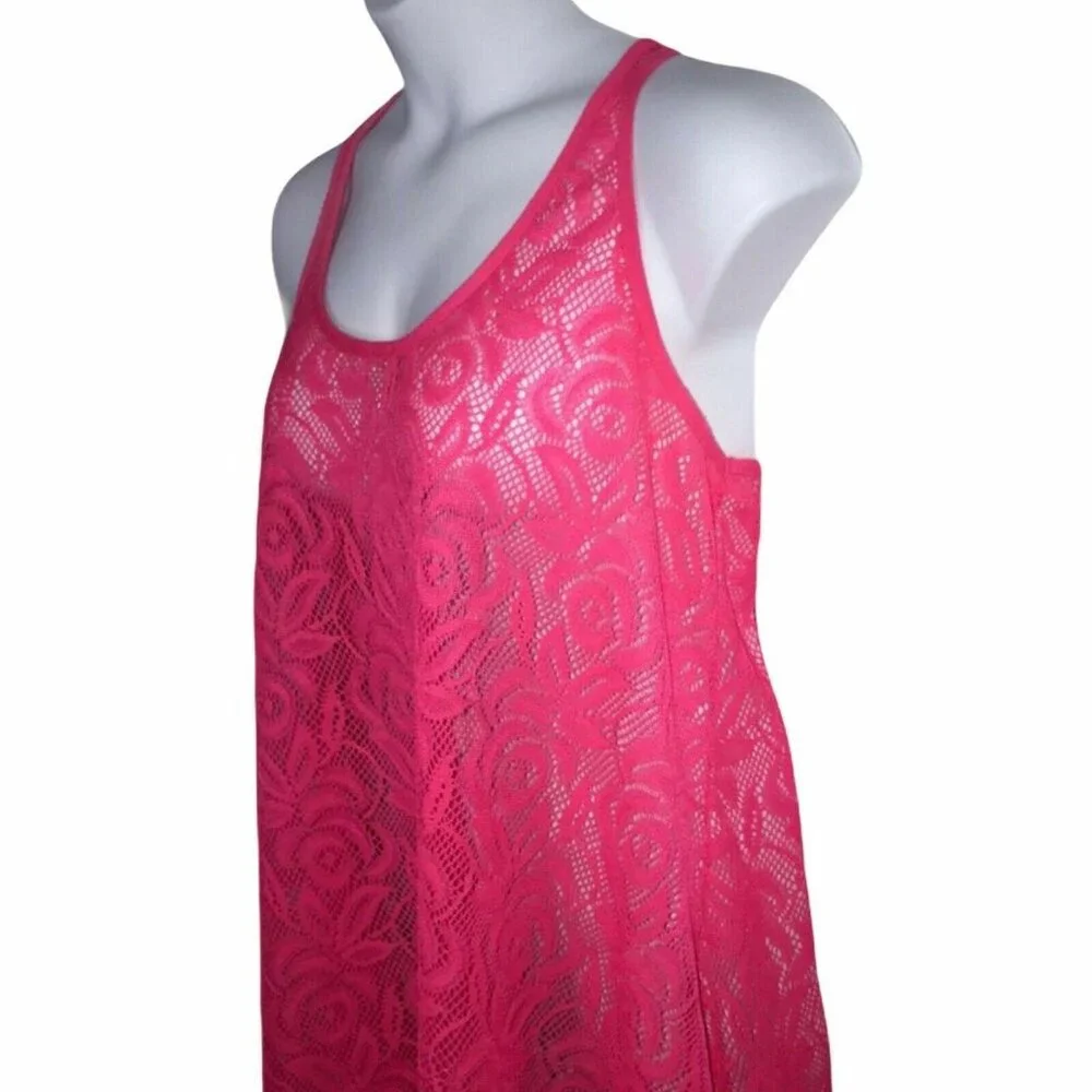 OP Ocean Pacific Swimsuit CoverUp Juniors L 11 13 Hot Pink Floral Beach Tank - Picture 5 of 9